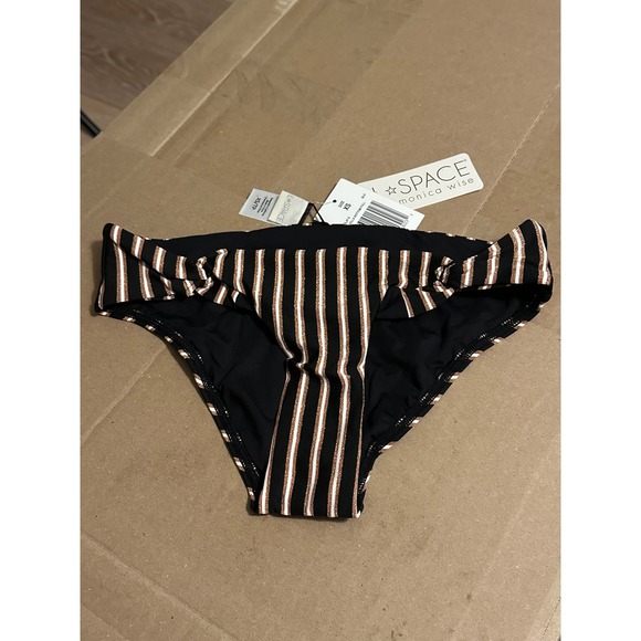 L Space La Jolla Full Cut Bikini Bottom Black Gold Metallic Striped Size XS - Picture 3 of 9
